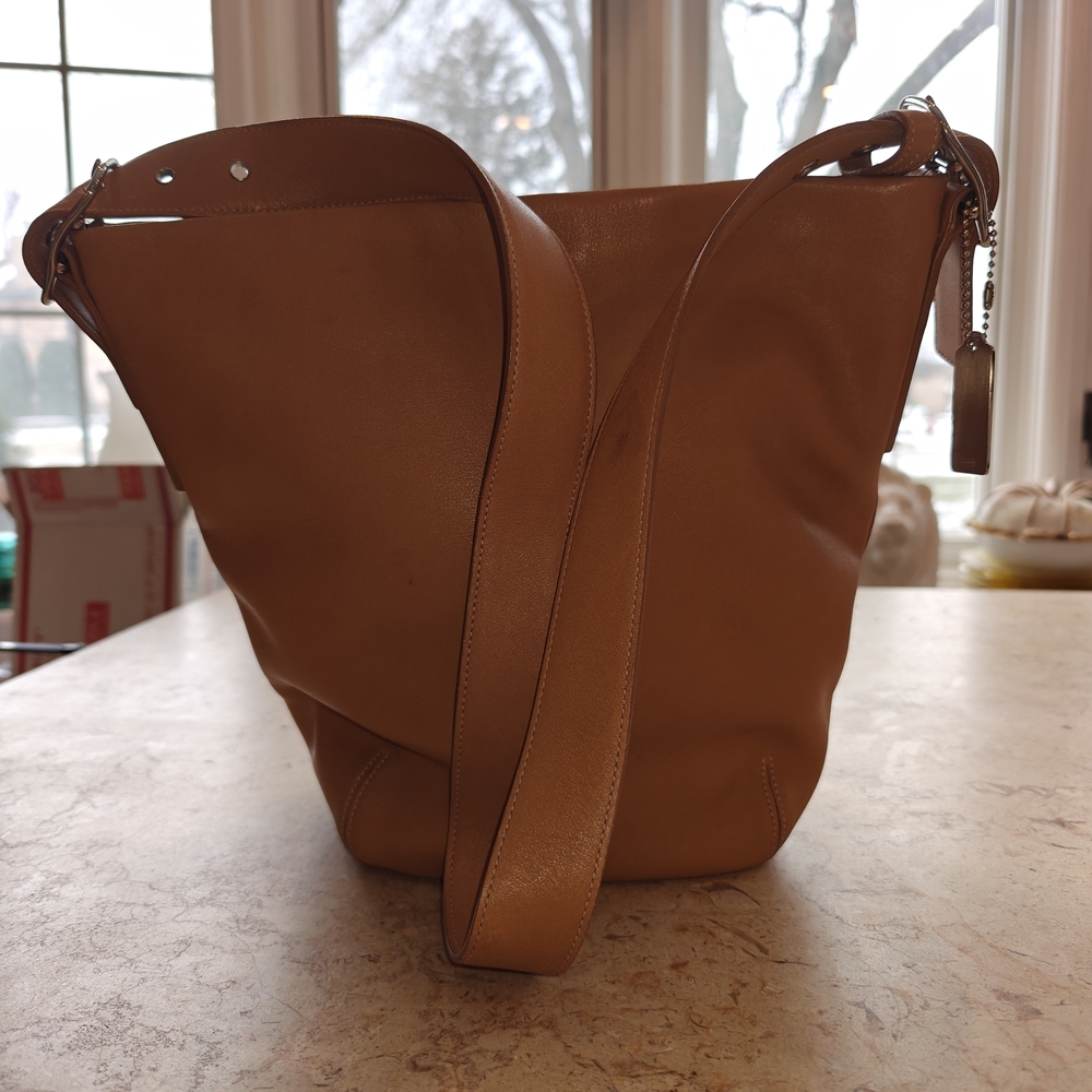 Vintage Coach Tan Leather Duffle Bucket Bag